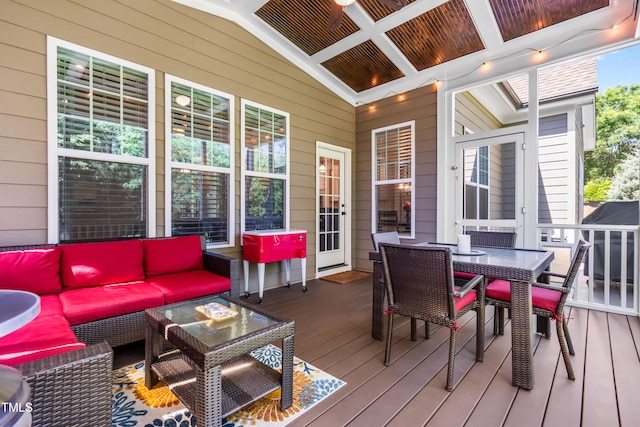 2538 Tuffeto, Apex, NC 27502 - wooden deck with outdoor lounge area, outdoor dining space, and a grill