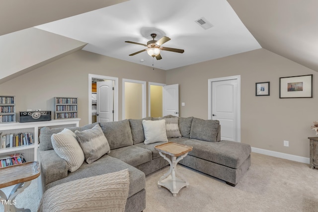 3111 Virginia Pine Ln, Apex, NC 27539 - living area with a ceiling fan, lofted ceiling, and carpet floors