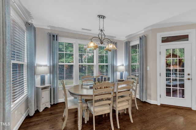 3111 Virginia Pine Ln, Apex, NC 27539 - dining room with a chandelier, ornamental molding, and wood finished floors