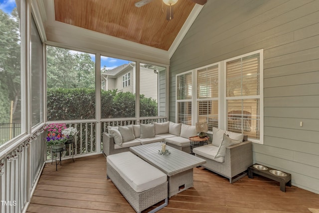 3111 Virginia Pine Ln, Apex, NC 27539 - sunroom / solarium with vaulted ceiling, an outdoor living space, and ceiling fan