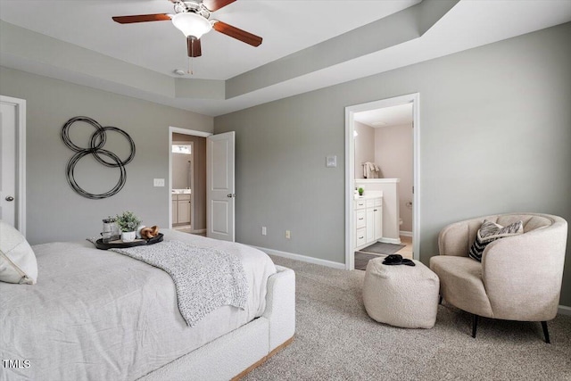 2060 Jersey City Pl, Apex, NC 27523 - bedroom featuring carpet flooring, ensuite bath, baseboards, and a tray ceiling