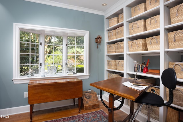 3307 Devon Rd, Durham, NC 27707 - office featuring ornamental molding, wood finished floors, and baseboards