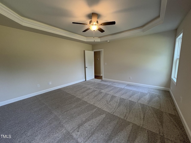 78 Mineral Springs Way, Benson, NC 27504 - unfurnished room with a tray ceiling, a ceiling fan, carpet flooring, and ornamental molding