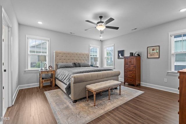 33 Davidson St, Clayton, NC 27527 - bedroom with baseboards, dark wood-style flooring, multiple windows, and recessed lighting