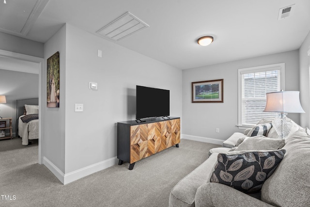 33 Davidson St, Clayton, NC 27527 - carpeted living area with baseboards and attic access