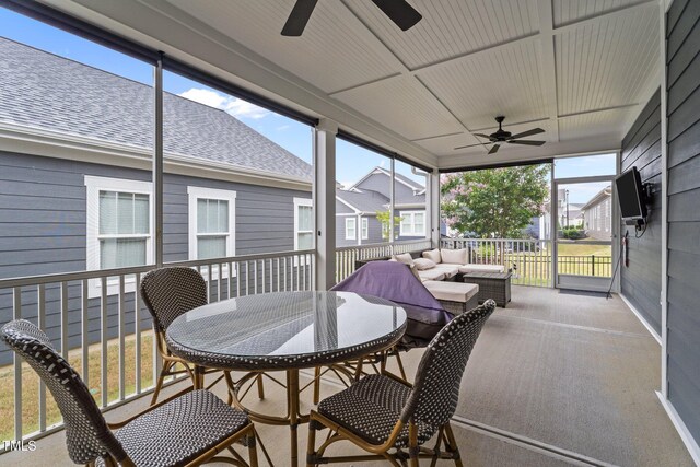 33 Davidson St, Clayton, NC 27527 - sunroom featuring a ceiling fan and outdoor dining space