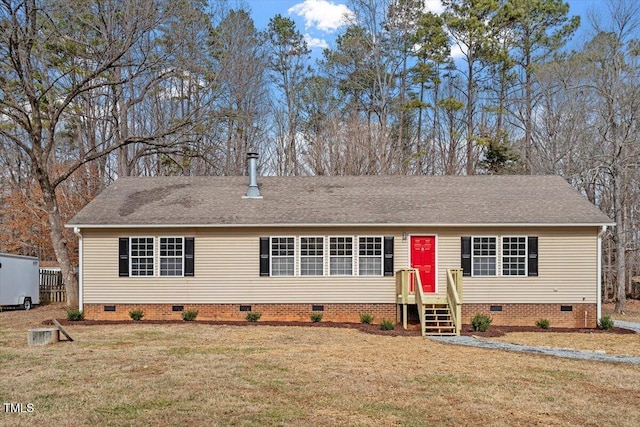 4720 Brigadoon Dr, Durham, NC 27705 - view of front of property featuring crawl space, a front yard, and a shingled roof