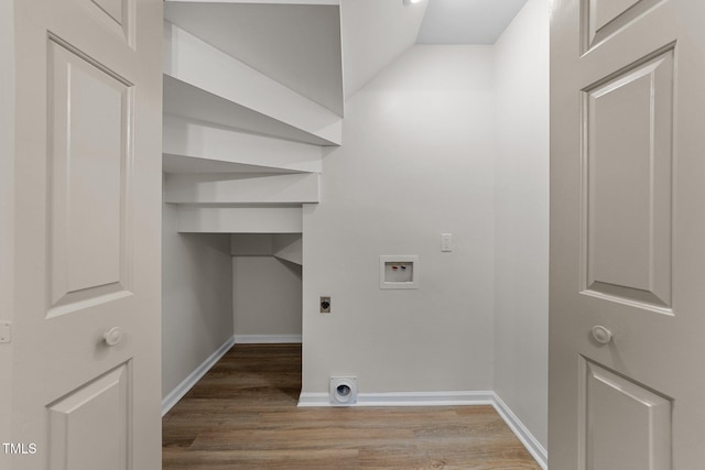 708 Powell Dr Unit B, Raleigh, NC 27606 - laundry area with electric dryer hookup, washer hookup, light wood-style floors, and baseboards