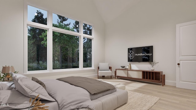 5013 Coronado, Raleigh, NC 27609 - bedroom featuring wood finished floors, baseboards, and high vaulted ceiling