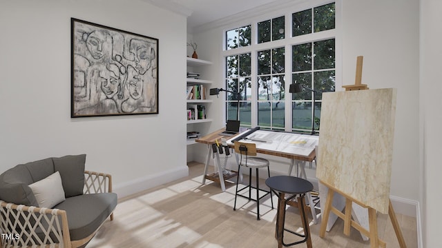 5013 Coronado, Raleigh, NC 27609 - office space with wood finished floors, baseboards, and crown molding