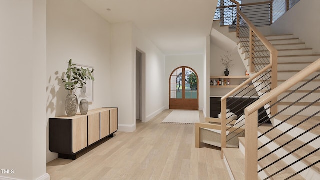 5013 Coronado, Raleigh, NC 27609 - entryway with stairs, light wood-style floors, and baseboards