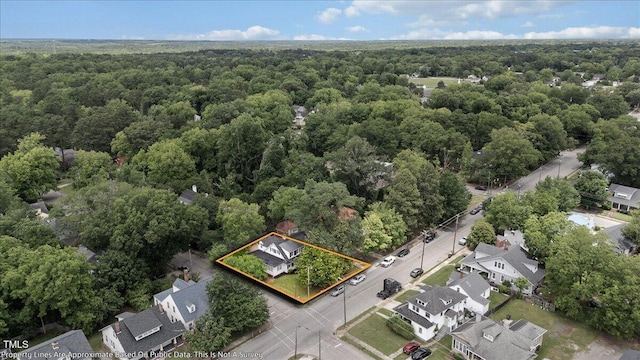 830 S Chestnut St, Henderson, NC 27536 - aerial view of residential area featuring a heavily wooded area and property parcel outlined