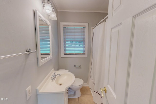 111 Dee Long Rd, Roxboro, NC 27574 - full bath with vanity, toilet, ornamental molding, tile patterned floors, and a shower with shower curtain