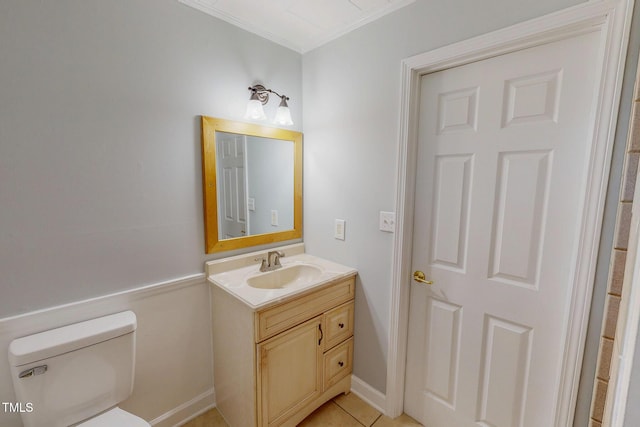 111 Dee Long Rd, Roxboro, NC 27574 - bathroom with vanity, toilet, crown molding, and tile patterned floors