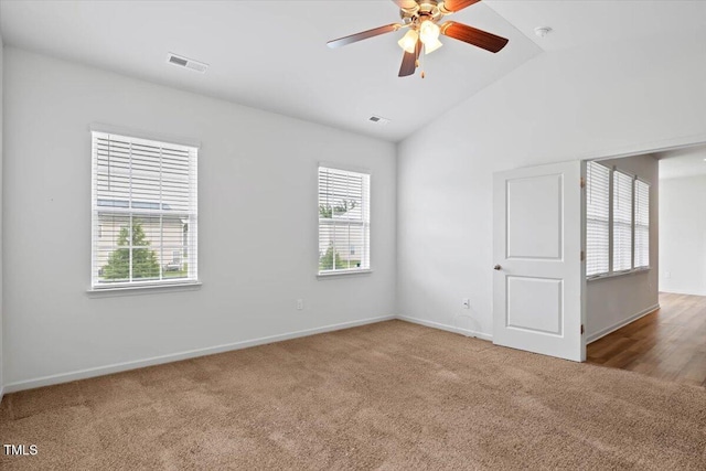 346 E Painted Way, Clayton, NC 27527 - carpeted empty room featuring healthy amount of natural light, vaulted ceiling, and ceiling fan