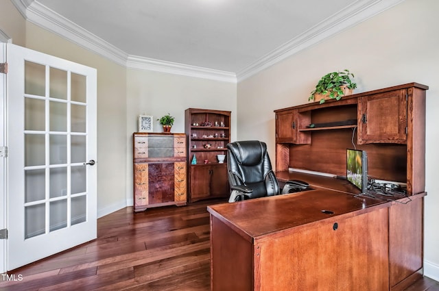 2100 Della Ct, Apex, NC 27502 - office space with crown molding, dark wood-style floors, and baseboards