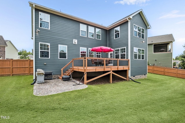 2100 Della Ct, Apex, NC 27502 - rear view of property with a wooden deck, a patio, and crawl space