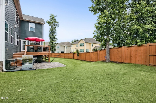 2100 Della Ct, Apex, NC 27502 - view of yard featuring a wooden deck, a residential view, and a patio