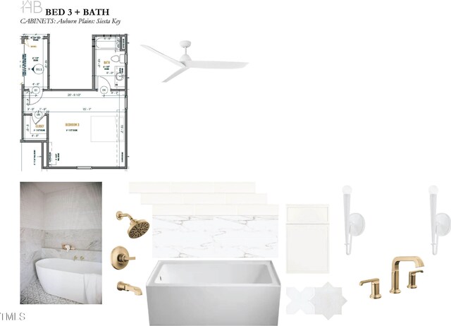 1132 Wimbleton Dr, Raleigh, NC 27609 - bathroom featuring a soaking tub and ceiling fan