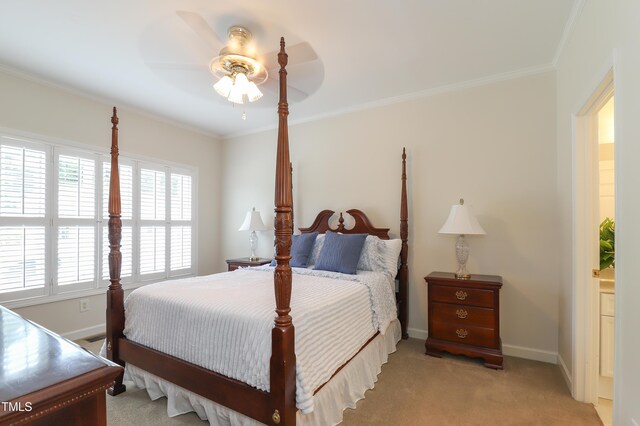 128 Olde Manor Ct, Siler City, NC 27344 - bedroom featuring light carpet, crown molding, baseboards, and a ceiling fan