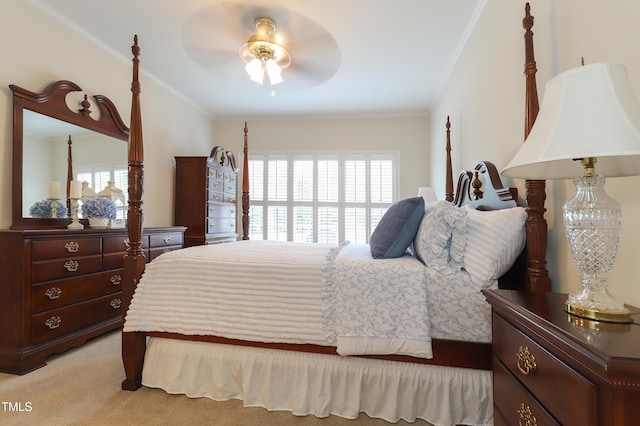 128 Olde Manor Ct, Siler City, NC 27344 - bedroom featuring crown molding, light carpet, and a ceiling fan
