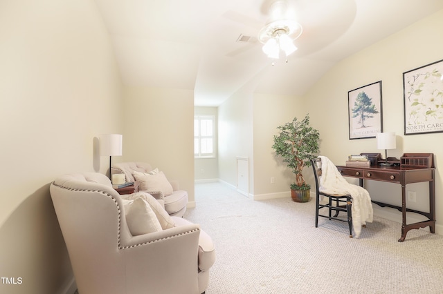 128 Olde Manor Ct, Siler City, NC 27344 - carpeted office space featuring a ceiling fan, baseboards, and lofted ceiling
