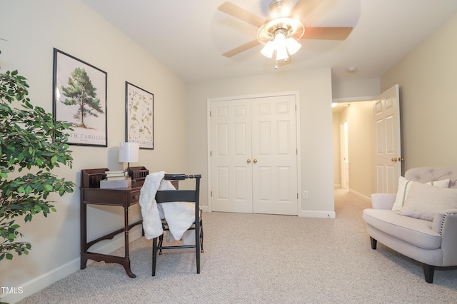 128 Olde Manor Ct, Siler City, NC 27344 - carpeted office space with a ceiling fan and baseboards