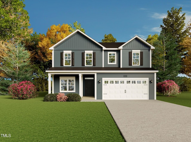 173 Jones Creek Ln, Lillington, NC 27546 - traditional home featuring concrete driveway, an attached garage, a front yard, and board and batten siding