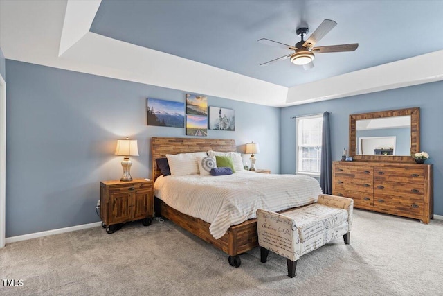 947 Middle Ground Ave, Rolesville, NC 27571 - bedroom featuring carpet floors, a raised ceiling, baseboards, and a ceiling fan