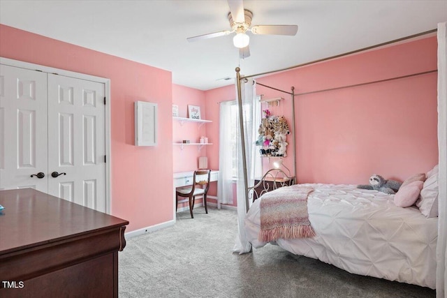 947 Middle Ground Ave, Rolesville, NC 27571 - bedroom with carpet, baseboards, a closet, and a ceiling fan