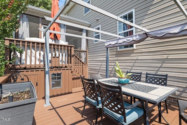947 Middle Ground Ave, Rolesville, NC 27571 - wooden terrace featuring outdoor dining area and stairway