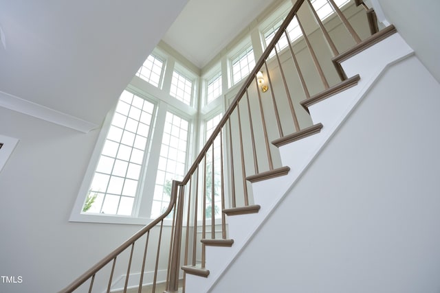 7736 Roberts Rd, Apex, NC 27523 - staircase featuring a towering ceiling