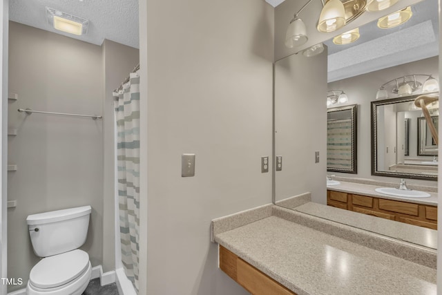 4658 Fawnbrook Cir, Raleigh, NC 27612 - bathroom with a textured ceiling, double vanity, toilet, and a shower with curtain