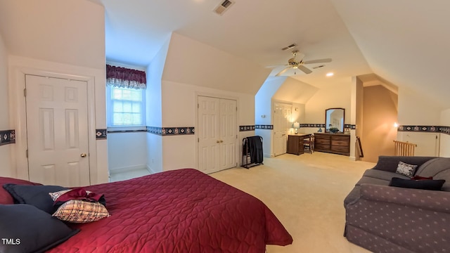 119 Georgetowne Dr, Elon, NC 27244 - bedroom featuring vaulted ceiling, carpet floors, and ceiling fan