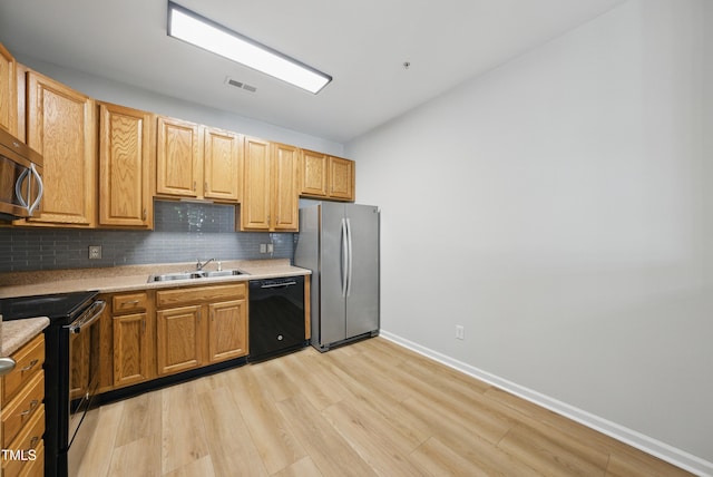 8621 Neuse Club Ln Unit 106, Raleigh, NC 27616 - kitchen featuring stainless steel appliances, a sink, light wood-style floors, backsplash, and baseboards