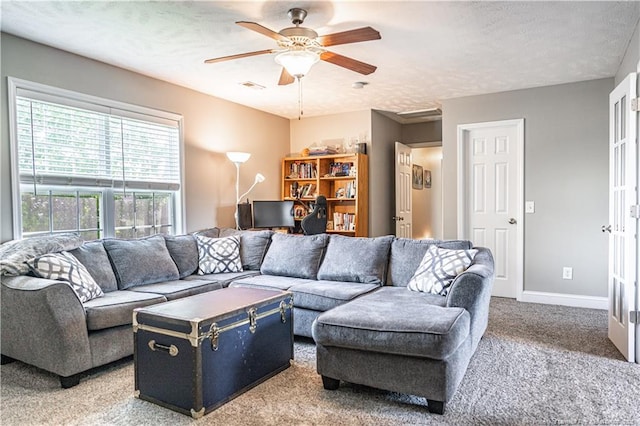 191 Trenton Pl, Cameron, NC 28326 - living area featuring light carpet, a ceiling fan, and baseboards