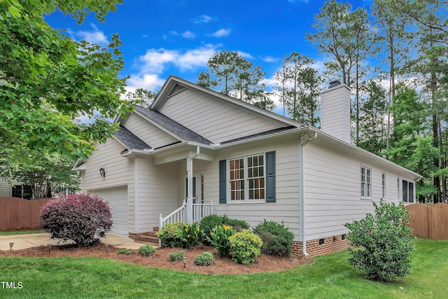 103 Kylie Savannah Ct, Cary, NC 27511 - view of front of property featuring an attached garage, a chimney, crawl space, and a shingled roof