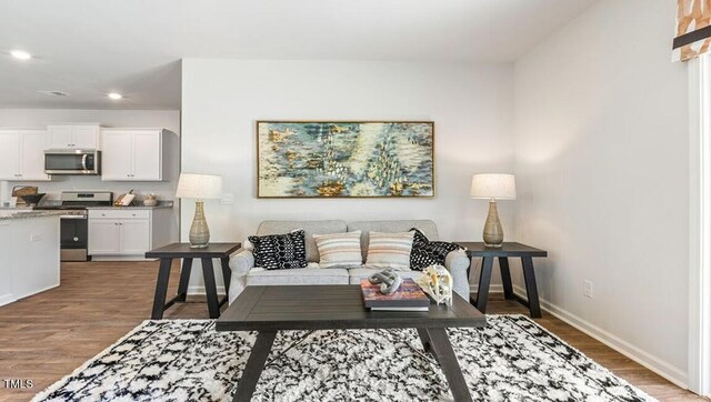 2132 Monk Dr, Haw River, NC 27258 - living area with baseboards, wood finished floors, and recessed lighting