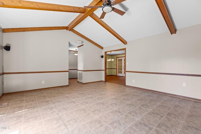 5437 Grasshopper Rd, Raleigh, NC 27610 - unfurnished living room featuring ceiling fan, a chandelier, and baseboards