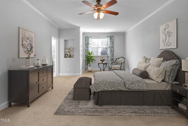 498 Mountain Laurel, Chapel Hill, NC 27517 - bedroom with ornamental molding, light colored carpet, baseboards, and ceiling fan