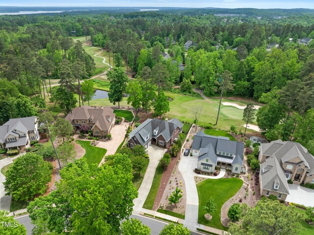 498 Mountain Laurel, Chapel Hill, NC 27517 - aerial perspective of suburban area with a golf club, a heavily wooded area, and a nearby body of water