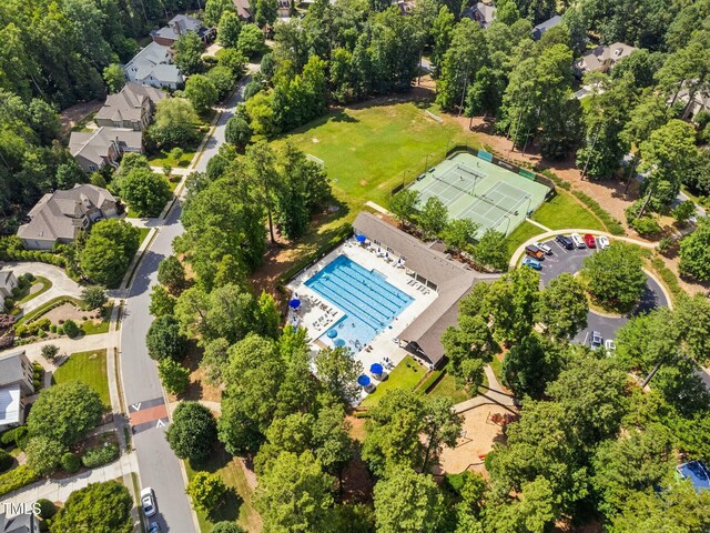 498 Mountain Laurel, Chapel Hill, NC 27517 - aerial perspective of suburban area with a pool