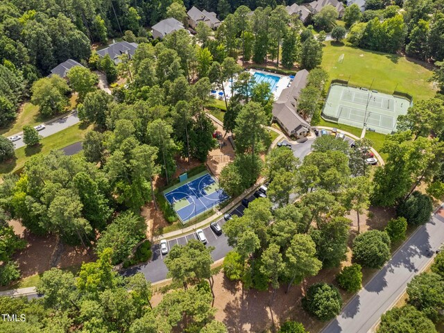 498 Mountain Laurel, Chapel Hill, NC 27517 - aerial view of a pool area and a tree filled landscape