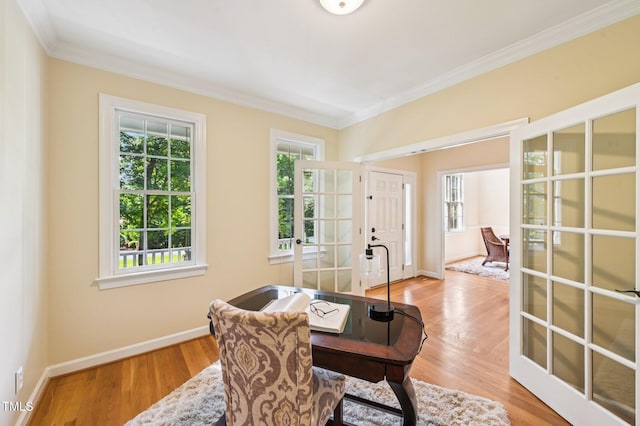 6829 Wood Forest Dr, Cary, NC 27519 - office space with french doors, ornamental molding, plenty of natural light, and light wood-style floors