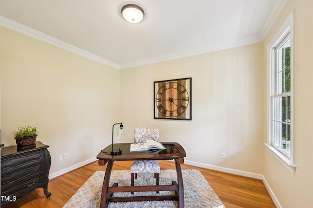 6829 Wood Forest Dr, Cary, NC 27519 - office area with plenty of natural light, ornamental molding, and wood finished floors