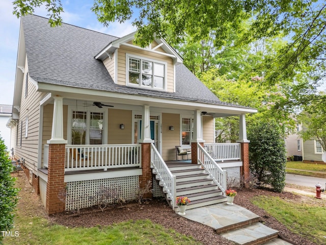 10579 Evergreen Spring Pl, Raleigh, NC 27614 - bungalow-style house featuring a porch, ceiling fan, and roof with shingles