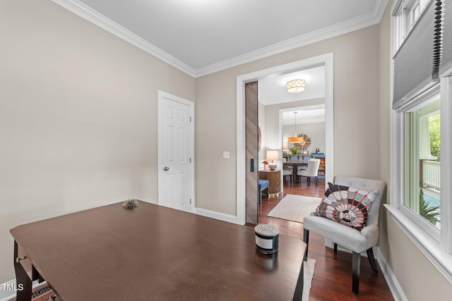 10579 Evergreen Spring Pl, Raleigh, NC 27614 - living area with ornamental molding, wood finished floors, and baseboards