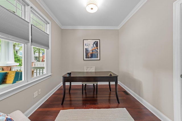 10579 Evergreen Spring Pl, Raleigh, NC 27614 - office space with dark wood-style flooring, crown molding, and baseboards