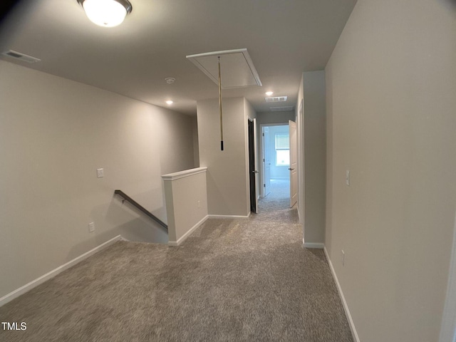 909 Clearhaven Ln Unit 909, Fuquay Varina, NC 27526 - hall with attic access, an upstairs landing, carpet, baseboards, and recessed lighting