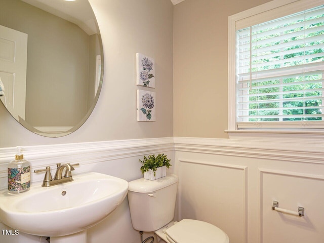 1833 Creek Oak Cir, Fuquay Varina, NC 27526 - half bath with a sink, toilet, wainscoting, and a decorative wall